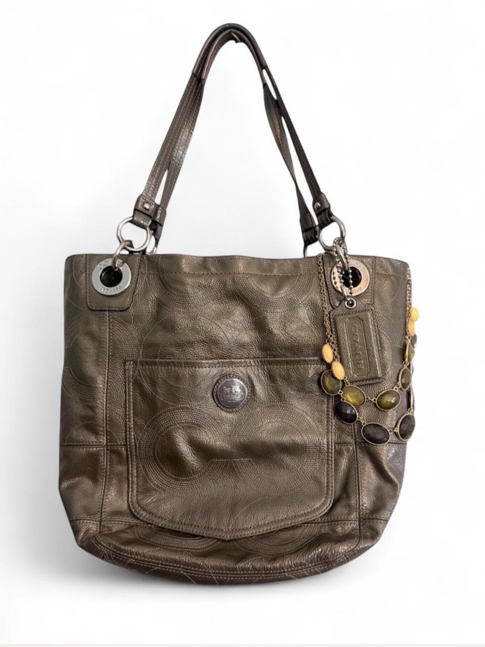 Vintage Coach 2009 Metallic Bronze Alex Signature Tote Shoulder Bag